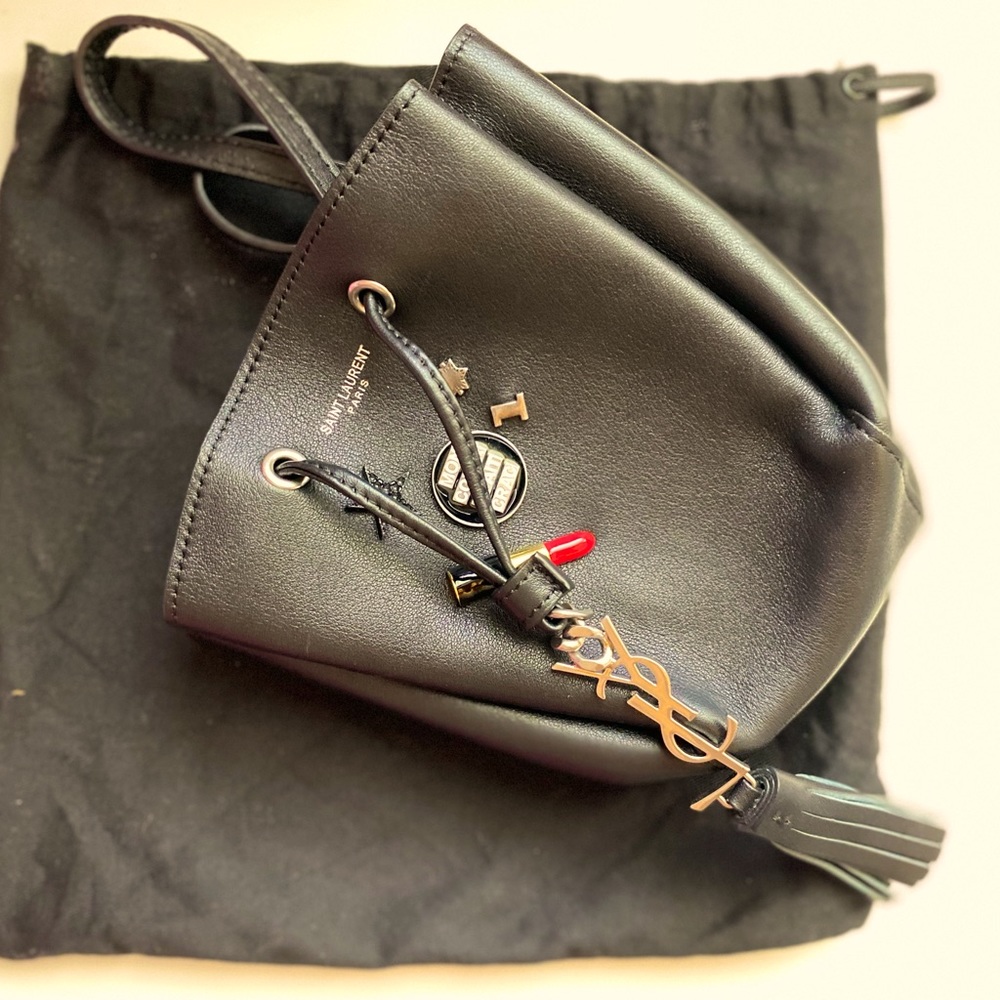 Yves Saint Laurent Monogramme Bourse Mini embellished leather bucket bag